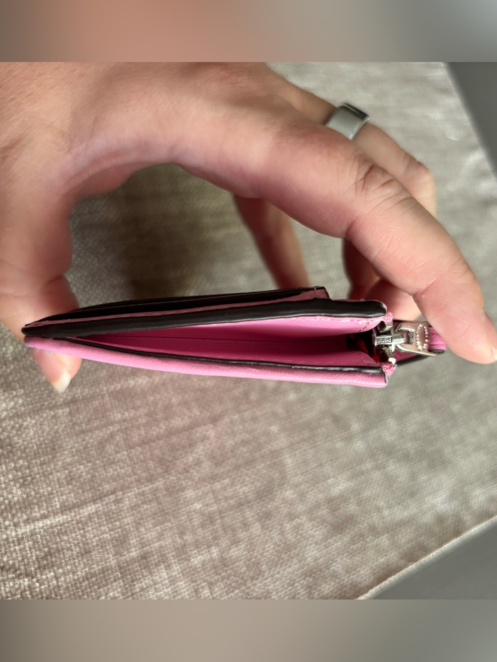 Coach Pink Signature ID Wallet Card Holder with Silver 'C' Accent - Picture 4 of 10